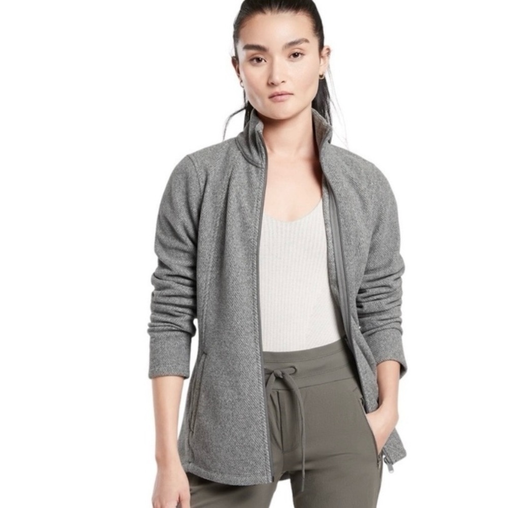 Athleta Sweater Womens Small Stroll Fleece Gray Jacket Full Zip Pockets Casual